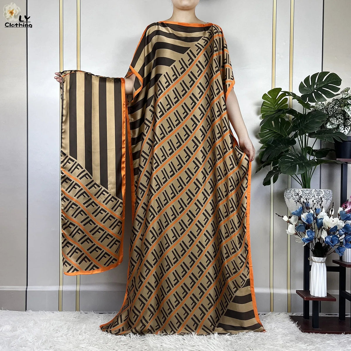 Muslim Abayas For Women 2023 New Fashion Printed Silk Soft Loose Femme Elegant Robe African Maxi Party Dresses With Belt Turban - Matrix-studios.com