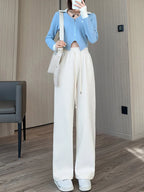 Women Wide Leg Corduroy Pants Autumn Winter Women Basic Elastic Waist Stright Long Pants Casual Female Long Pants Trousers