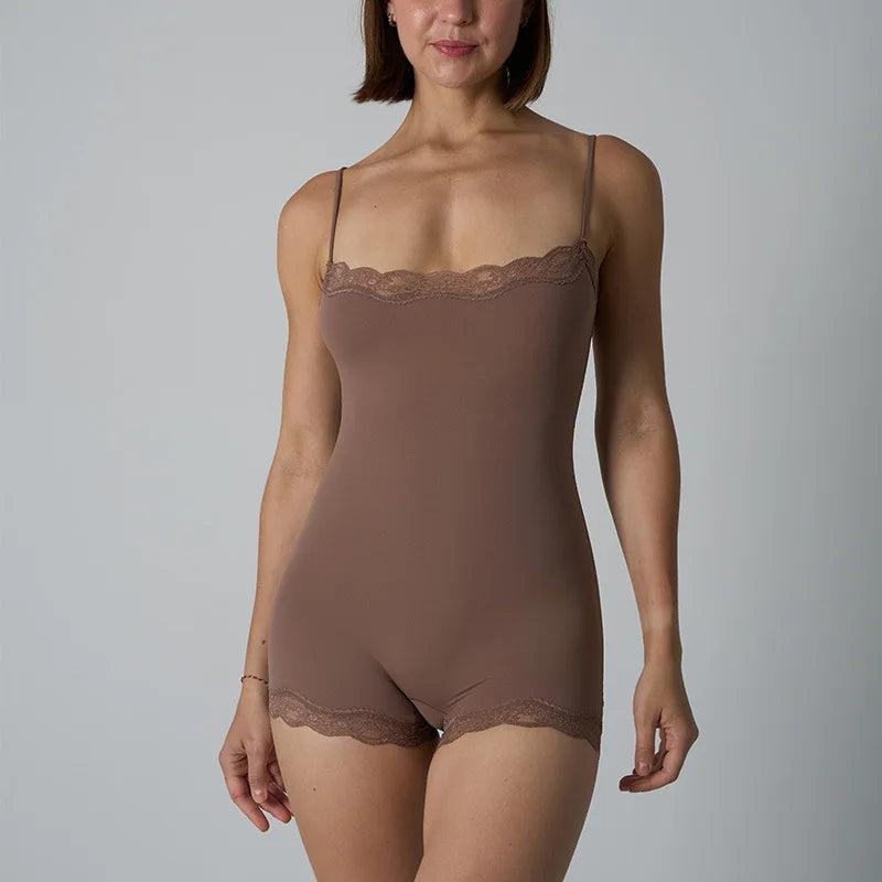 Hot Women Sexy Lace Patchwork Bodysuit Sports FitnessSkinny Shaperwear Camisole Square Neck Spaghetti Strap Slimming Bodycon - Matrix-studios.com