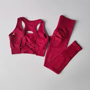 2PCS Sports Bra Women's Set Professional Fitness Tank Top Bra Shockproof Running Leggings Yoga Suit Beautiful Back Bra Clothing - Matrix-studios.com
