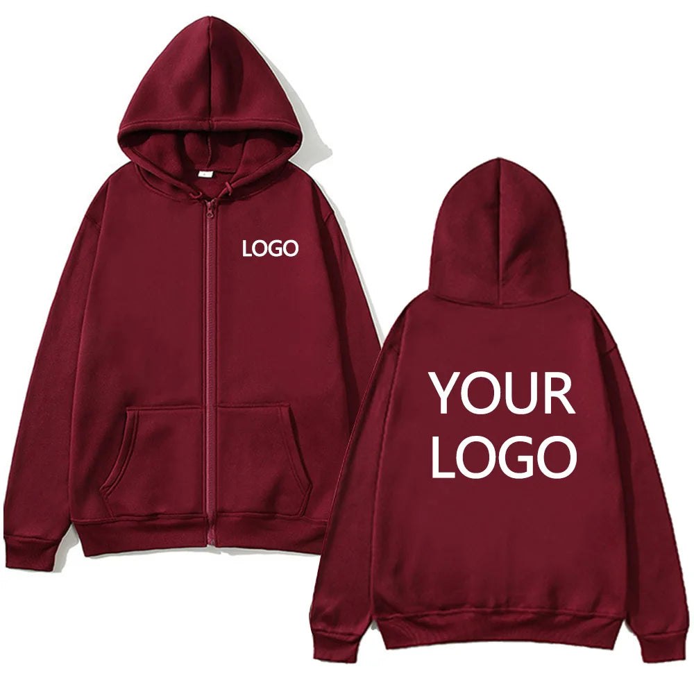 DIY Personalised customised logo, men's street hoodie, zip front sports sweatshirt, women's casual knitted hoodie, couple's gift - Matrix Studios