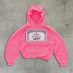 American Y2K New Hip Hop Trend Zipper Hoodie Women Street Casual Loose Joker Vintage Sweatshirt Unisex Fleece Padded Warm Hoodie