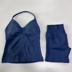 No Logo 2 Pieces Sports Set Women Backless Tank Tops High Waist Scrunch Seamless Shorts Gym Set Sportswear Workout Set Yoga - Matrix-studios.com