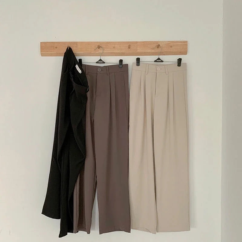 High Waist Women Suit Pants Fall Straight Office Ladies Korean Fashion Trousers Casual Button Loose Female Black Pants New 2024 - Matrix-studios.com
