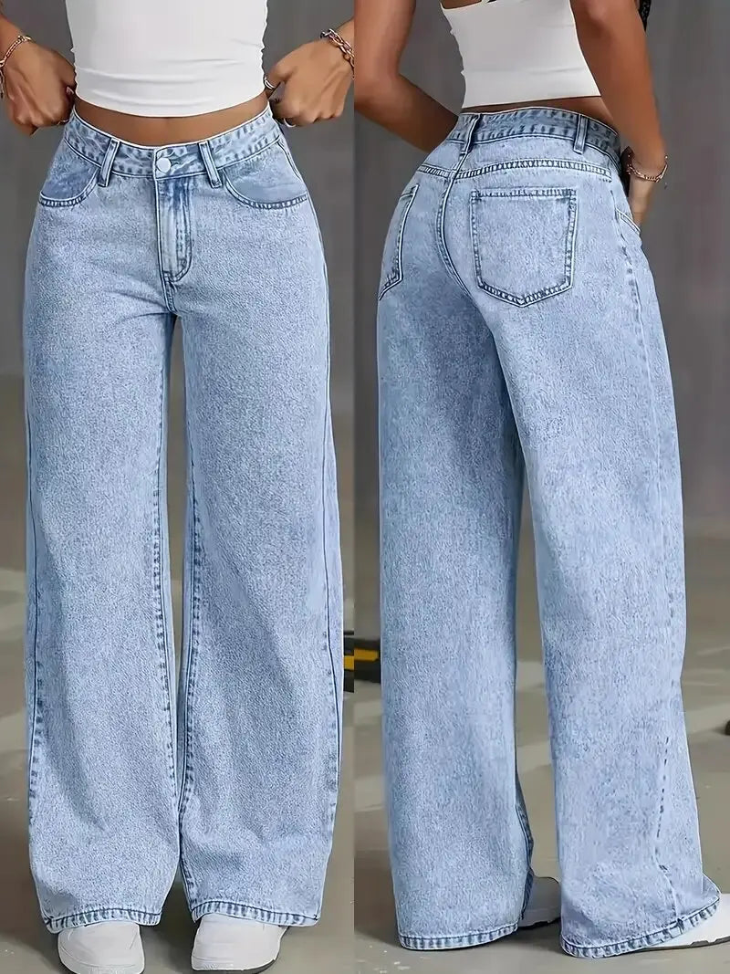 2026 New American Fashion Women's Loose Casual Wide Leg Straight Denim Jeans Baggy Streetwear Pants All Season Trousers - Matrix-studios.com
