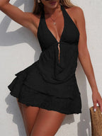 Bather Bathing Suit Swim With Skirt Tankini Halter Wrinkled Bikini Women Swimwear Female Swimsuit Three-Pieces Bikini Set V7415 - Matrix-studios.com