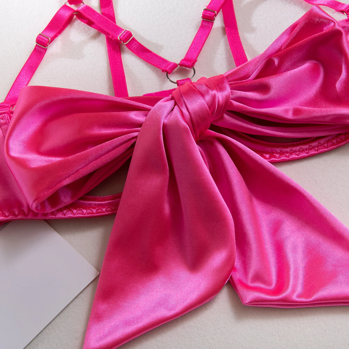 Sexy Solid Stain Lingerie Set Women's Hollow Out Bow Lace Up Exotic Apparel Suit Pure Desire Style Uniform Underwear Bra & Brief - Matrix-studios.com