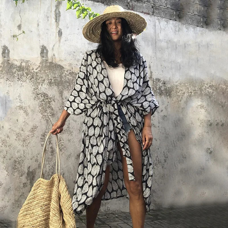 Beach Dress Tunic Cover up Embroidery Kaftan Saida de Praia Women Bikini Cover-up Pareo Sarong Beachwear - Matrix Studios