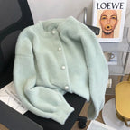 Imitation Mink Sweater Cardigan Women Korean Slim Plush Knit O-neck Short Tops Casual Knitwear Gilet Jackets Soft Malhas Coats - Matrix Studios
