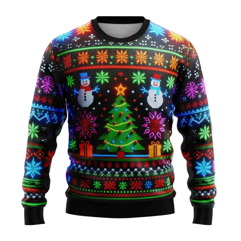 Neon Snowman Graphic Sweatshirts 2025 Merry Christmas 3D Printed Ugly Sweater For Women Clothing Snowflake Gifts Boy Tracksuit - Matrix Studios