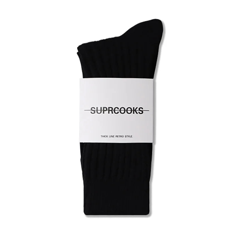 Solid Color Women Middle Tube Socks Candy Color Trend Men Socks Pure Cotton Comfort Retro Thick Lines Winter Socks - Matrix Studios
