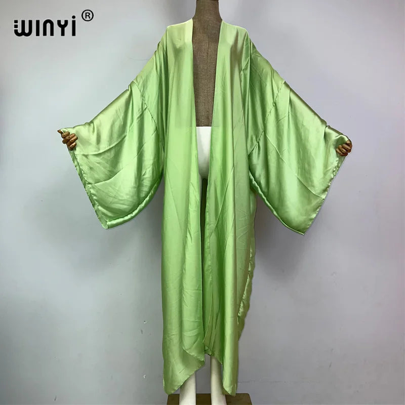 WINYI Kimono Boho Monocolour Kaftans Beach Wear Elegant Купальник Holiday Beach Outfits for Women Cover Ups Comfortable Dress - Matrix Studios