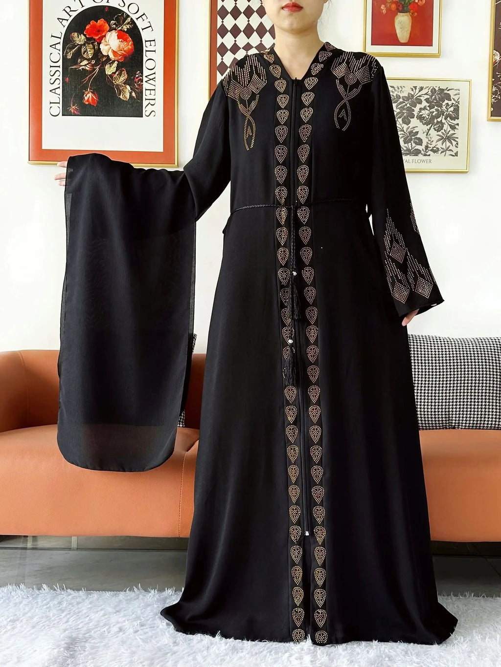 New Women Elegant Dress Chiffon Open Abaya with Zipper Muslim Women Dress Islamic Clothing Cardigan Abaya Women Muslim Dress - Matrix-studios.com