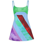 2024 New Women’s Casual Sweet Suspender A-line Dress Fashion Contrast Color U-neck Hollow Short Dress - Matrix-studios.com