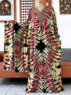 2026 Long Sleeve Embroidered V-Neck Cotton Women Loose Abaya Boho Maxi Dress Casual Fashion Dress African Vestidos - Matrix-studios.com