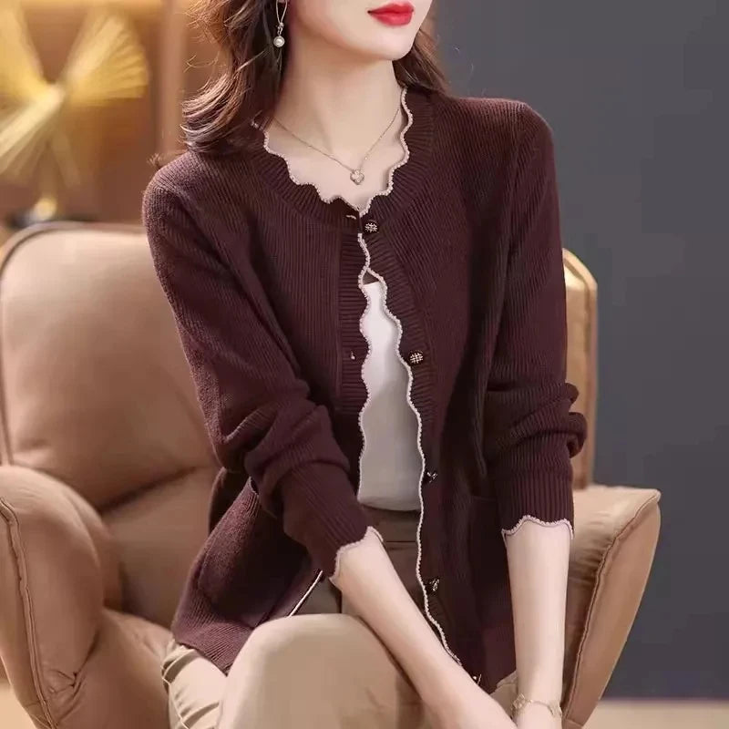 Autumn Winter 2024 Fashion Solid Color Women Knitted Cardigan Sweater Jacket Elegant Versatile Comfortable Ladies Tops - Matrix Studios