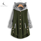Cat Print Long Hoodies Sweatshirt Women Fleece Warm Button Pocket Pullovers Cat Ear Plus Size Hoodie Top Blouse Sweat Femme - Matrix Studios