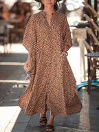 Bohemian Print Beach Cover-Up | Button-Front Shirt-Style Kaftan Robe – Perfect for Bikini Resort Vacations - Matrix Studios