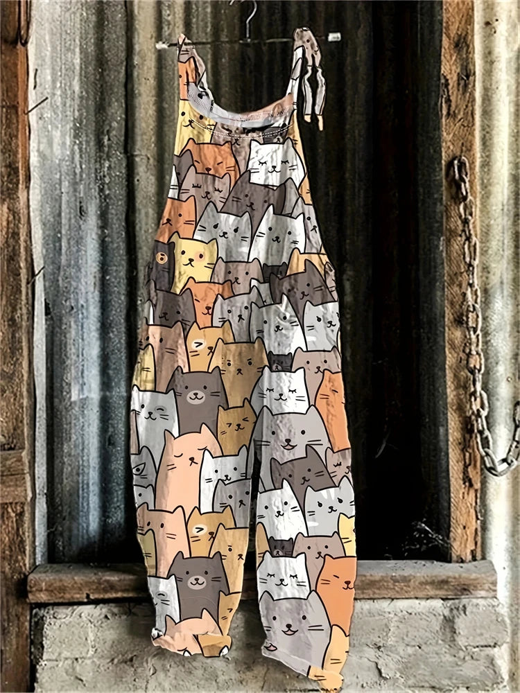New Summer Women's Jumpsuit Cartoon Dog Print Fashion Cute Casual Jumpsuit Women's Parent-Child Outdoor Travel Lace-Up Jumpsuit - Matrix Studios