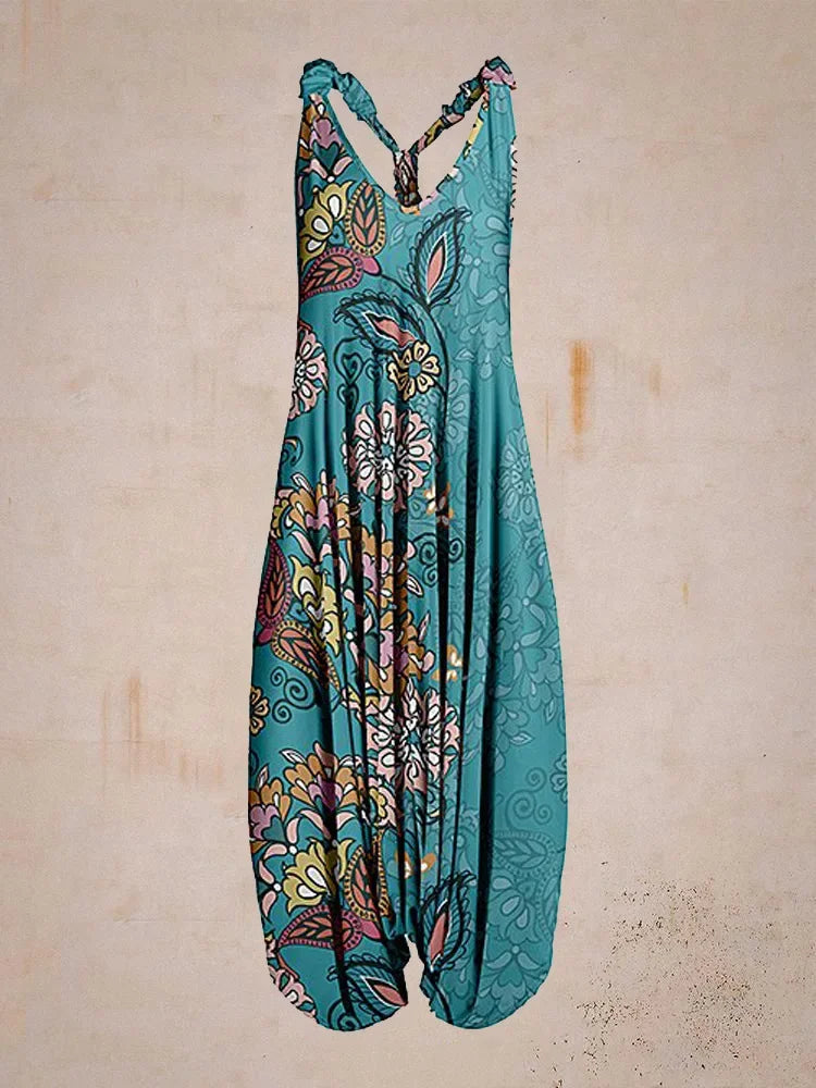 Wide Leg Bohemian Loose Overall Jumpsuit Ethnic Mandala Vintage Paisley Printing Women Rompers Backless Harem Bloomers Playsuit - Matrix Studios