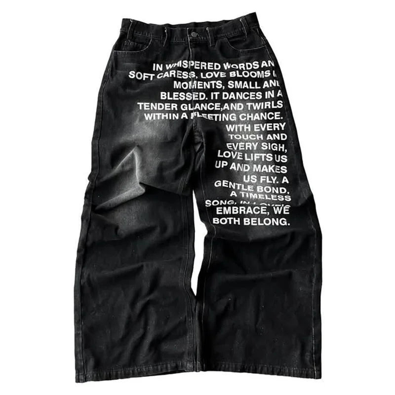 Y2K Men Jeans Vintage American Pattern Letter Jeans Streetwear Gothic Harajuku Hip Hop Men Women Fashion Casual Wide Leg Jeans - Matrix Studios