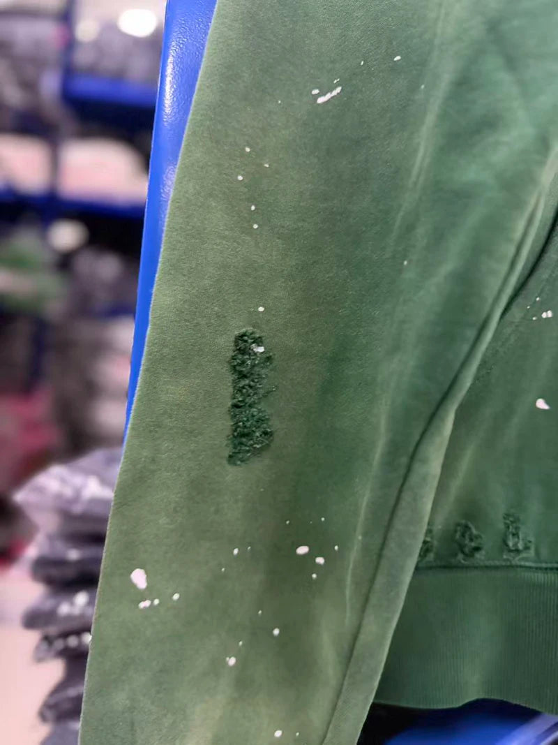 26ss Winter Green Oversize Street Outfit SATOSHI Jacket Washed Retro Distressed Splashed Ink Zipper Hoodie Men Women Loose Hoody - Matrix-studios.com