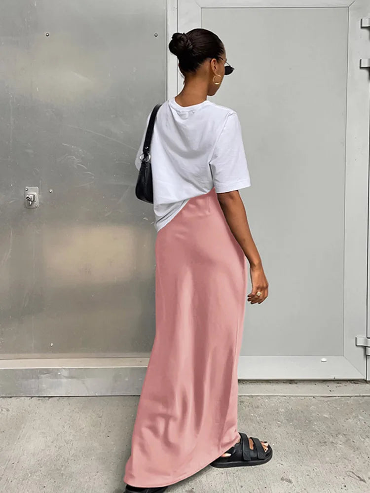 Elegant Satin Black Trumpet Skirts Fashion Slim High Waist Skirts Women Female Solid Office Long Skirt Spring Summer - Matrix-studios.com