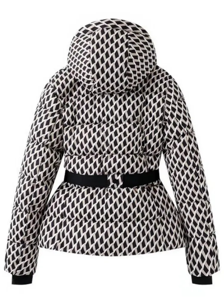 2026 Women's Winter Hooded Padded Sport Parkas Pants 2 PCS Set Belt Female Elegant Warm Windproof Skiing Coats Jackets Trousers - Matrix-studios.com