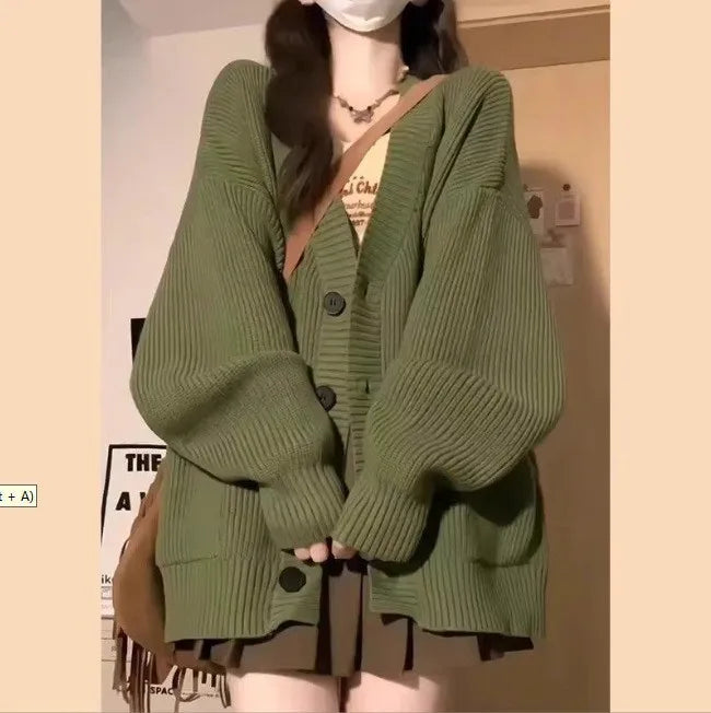 Autumn Winter Women Cardigan Sweater Coats Fashion Female Long Sleeve V-neck Loose Knitted Jackets Casual Sweater Cardigans - Matrix Studios