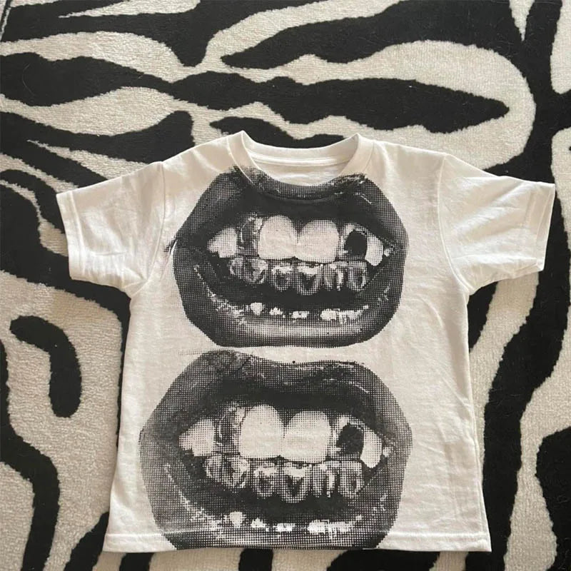 Punk Y2K Baby Short Sleeve Top Gothic Street T-shirt Women's Leisure Basic T-shirt Women's 2024 Summer Top E Girls' Gothic EMO - Matrix-studios.com