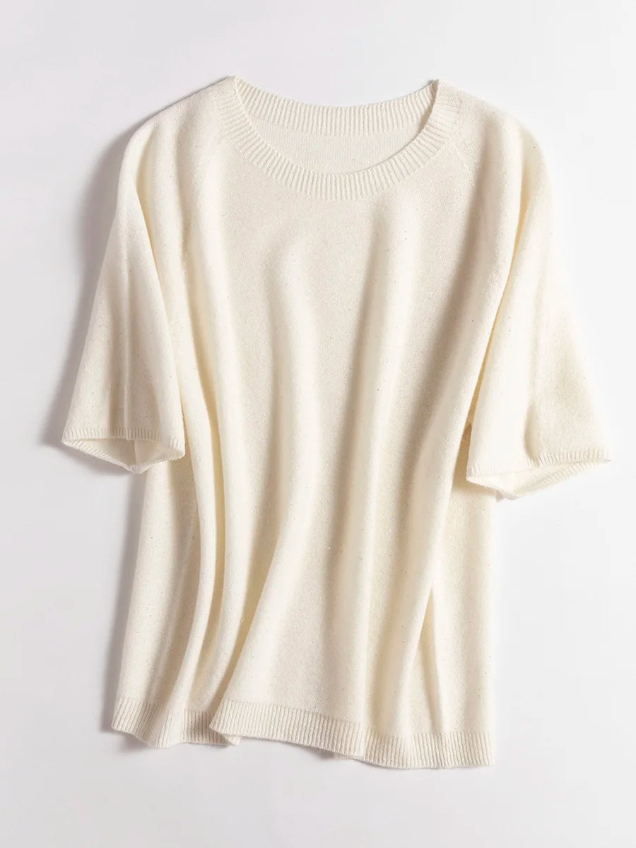 SuyaDream, 100%Merino Wool Pullovers for Woman, Round Neck, Short Sleeved Sweaters, 2025 Fall Winter Soft Warm Top, Pink, Olive - Matrix Studios