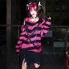 New Streetwear Top Punk Gothic Long Unisex Sweater Summer Women Striped Cool Hollow Out Hole Broken Jumper Loose Rock Thin Dark - Matrix Studios