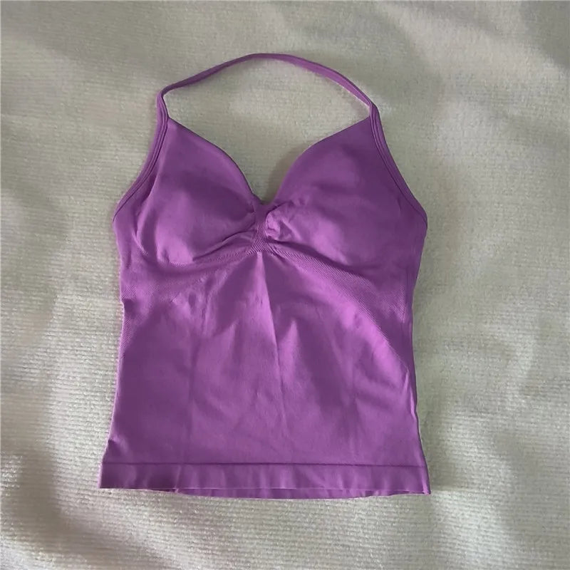 HBC Sexy V Neck Gym Tank Top Longline Strappy Vest Women Seamless Sports Running Tank Top Slim Fit Yoga Padded Workout - Matrix-studios.com