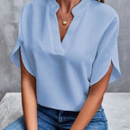 Women Elegant Solid V Neck Blouse Casual Short Sleeve Loose Shirt Summer Solid Tops Harajuku Office Ladt Chiffon Blouse 2026 New - Matrix-studios.com