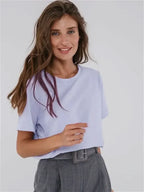 Bornladies Summer 100% Cotton Women's T-shirt Bottoming Basic Fashionable Solid Lady Short Sleeve Loose Tops Shirts 230g/㎡ Tops - Matrix-studios.com
