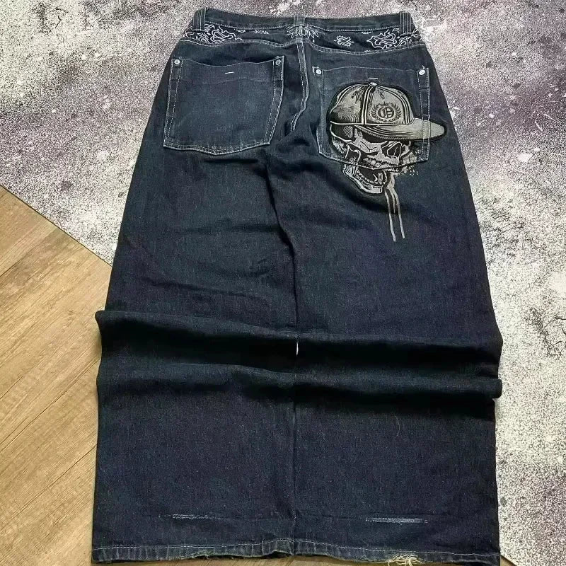 American Trend Retro Gothic Embroidery Graphics Washed Baggy Jeans Women's Y2K New Harajuku Hip-Hop Punk Rock Couple Street Wear - Matrix Studios