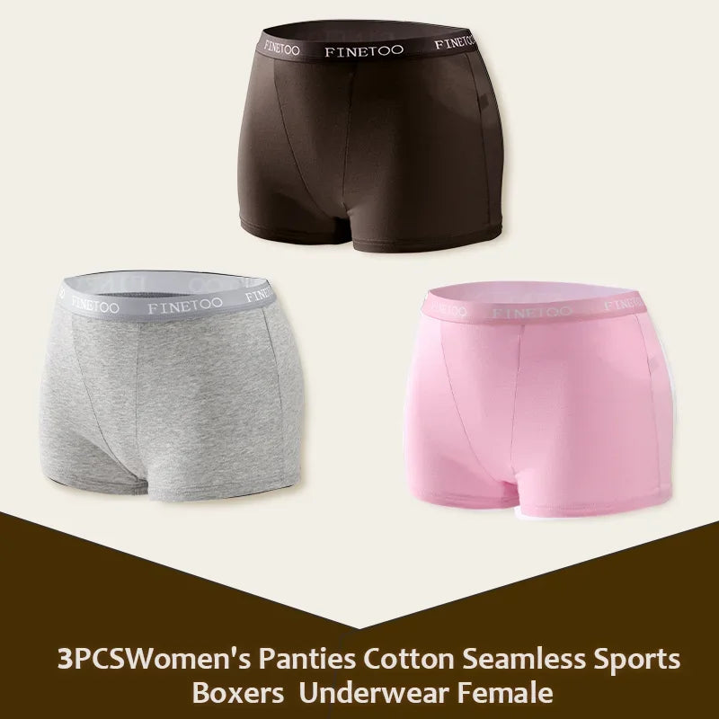 3Pcs Women's Panties Cotton Seamless Sports Boxers Underwear Female Solid Color Briefs Lingerie Intimate Underpant Finetoo S-XXL - Matrix Studios