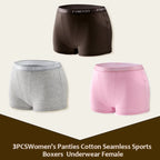3Pcs Women's Panties Cotton Seamless Sports Boxers Underwear Female Solid Color Briefs Lingerie Intimate Underpant Finetoo S-XXL - Matrix Studios