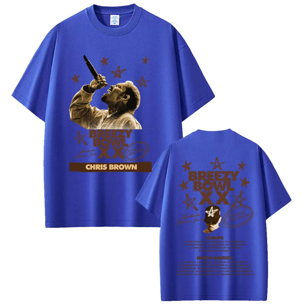Rapper Chris Brown Breezy Bowl XX Tour 2025 T-shirt Men Women Hip Hop Fashion Pop Music  T Shirts Casual Cotton Vintage T-shirts
