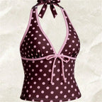 Kawaii Pink Dot Bikini Shorts Bowknot Halter Backless Swimsuit Deep V Swimwear Women's Bikinis and Tankinis Vacation Outfit Sets - Matrix-studios.com