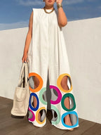 Yeezzi Women Fashion Rainbow Hollow Wide Leg Jumpsuits 2026 New Summer Sleeveless Loose Urban Office Overalls With Shoulder Pad - Matrix Studios