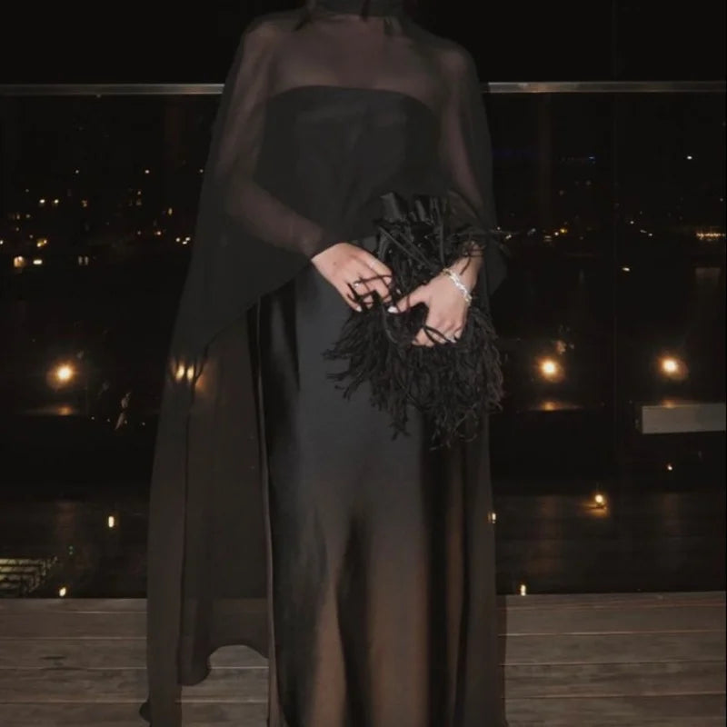 Women Chiffon Capelet Sheer Mesh Bridal Cape Shawl Wraps Asymmetrical High Low Flowy Wedding Party Cover Up Poncho - Matrix Studios