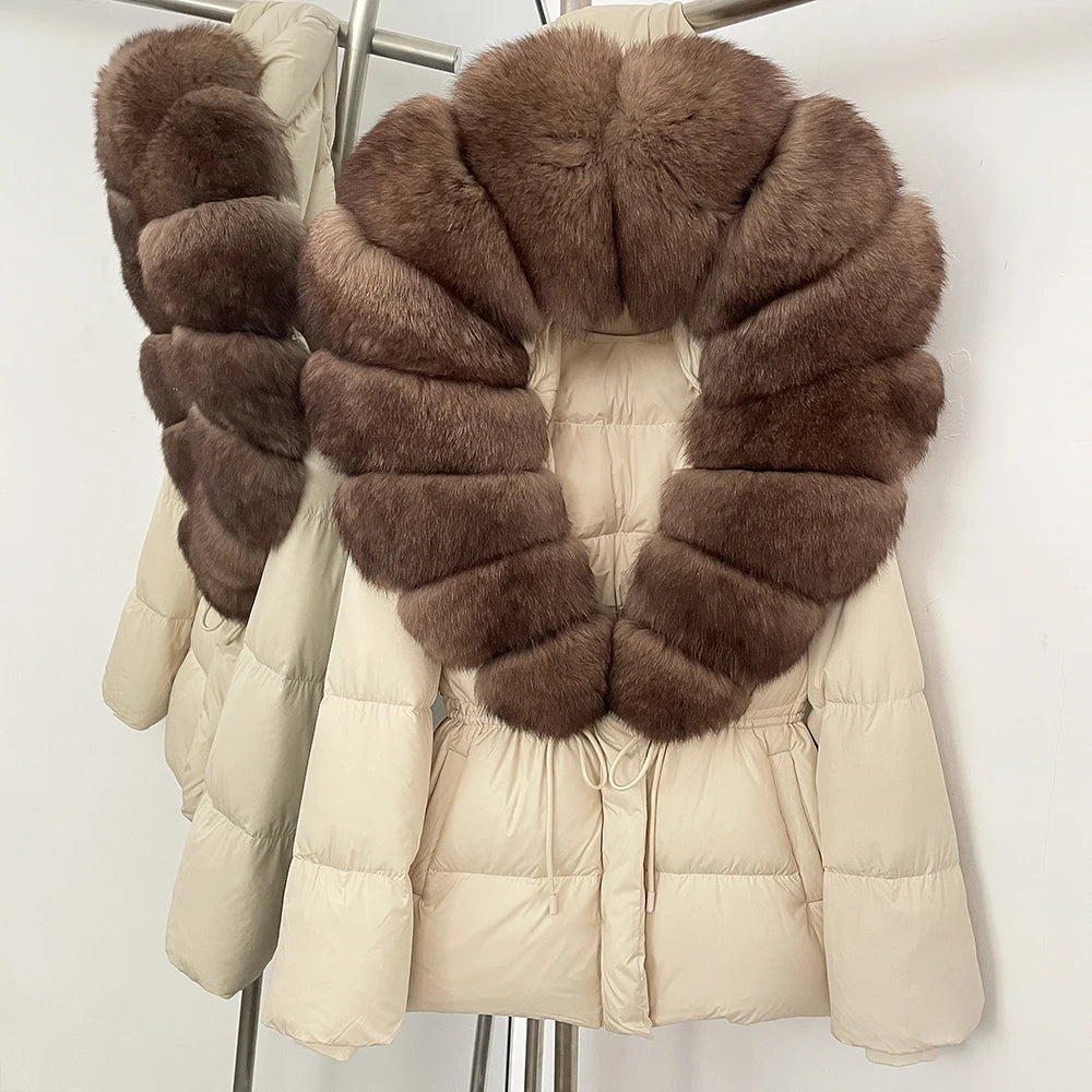 Reality Fur Jacket Real Fur Collar Duck Down Coat Female Winter Hooded Warm Fox Fur Coat Women Natural Raccoon Fur Puffer Jacket - Matrix Studios