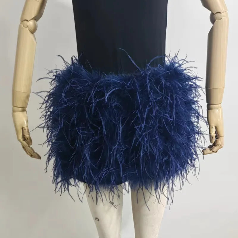 Real feather mini skirt, elastic waist sexy clothing, club, party dance party carnival short skirt can be customized in size - Matrix Studios
