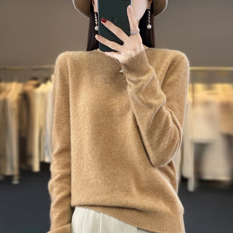 100% Merino Wool Sweater Women O-neck Cashmere Knitwear Female Pullover Autumn Winter Casual Tops Solid Color Soft  Clothing - Matrix Studios