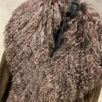 Suede Coat Fur Collar Women Autumn Genuine Sheepskin Coat Long with Mongfolian Fur Trim - Matrix Studios