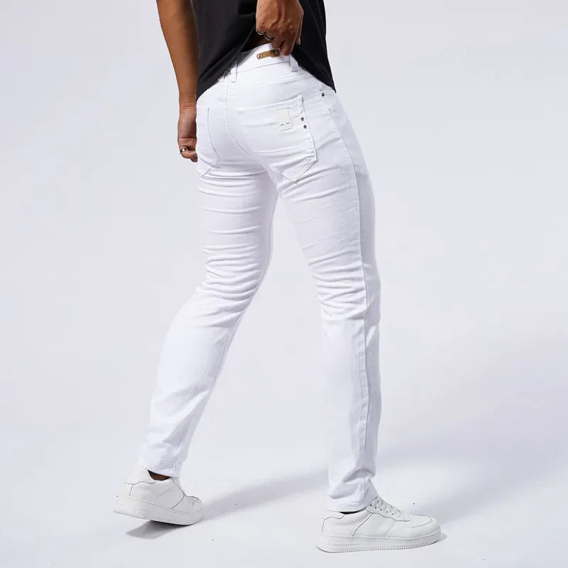 Men's White Casual Jeans New Denim Pants Comfortable Fashion Stretch Slim Fit Straight Trousers Male Clothing Streetwear - Matrix Studios