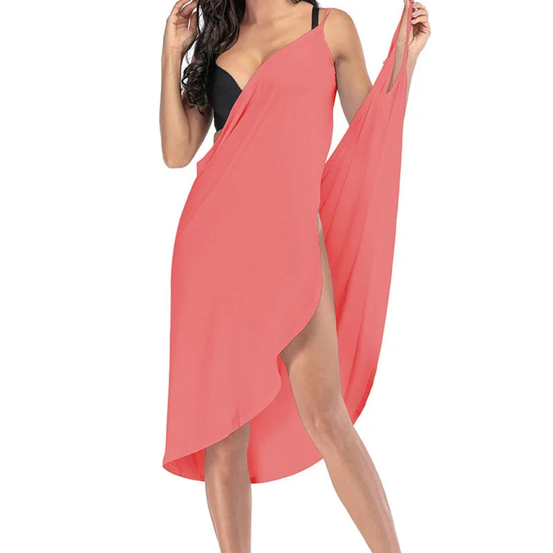 NSANGU Summer Beach Sexy Women Solid Color Wrap Dress Sun Protection Bikini Cover Up Sarongs Female Bathing Suit Swimwears - Matrix Studios