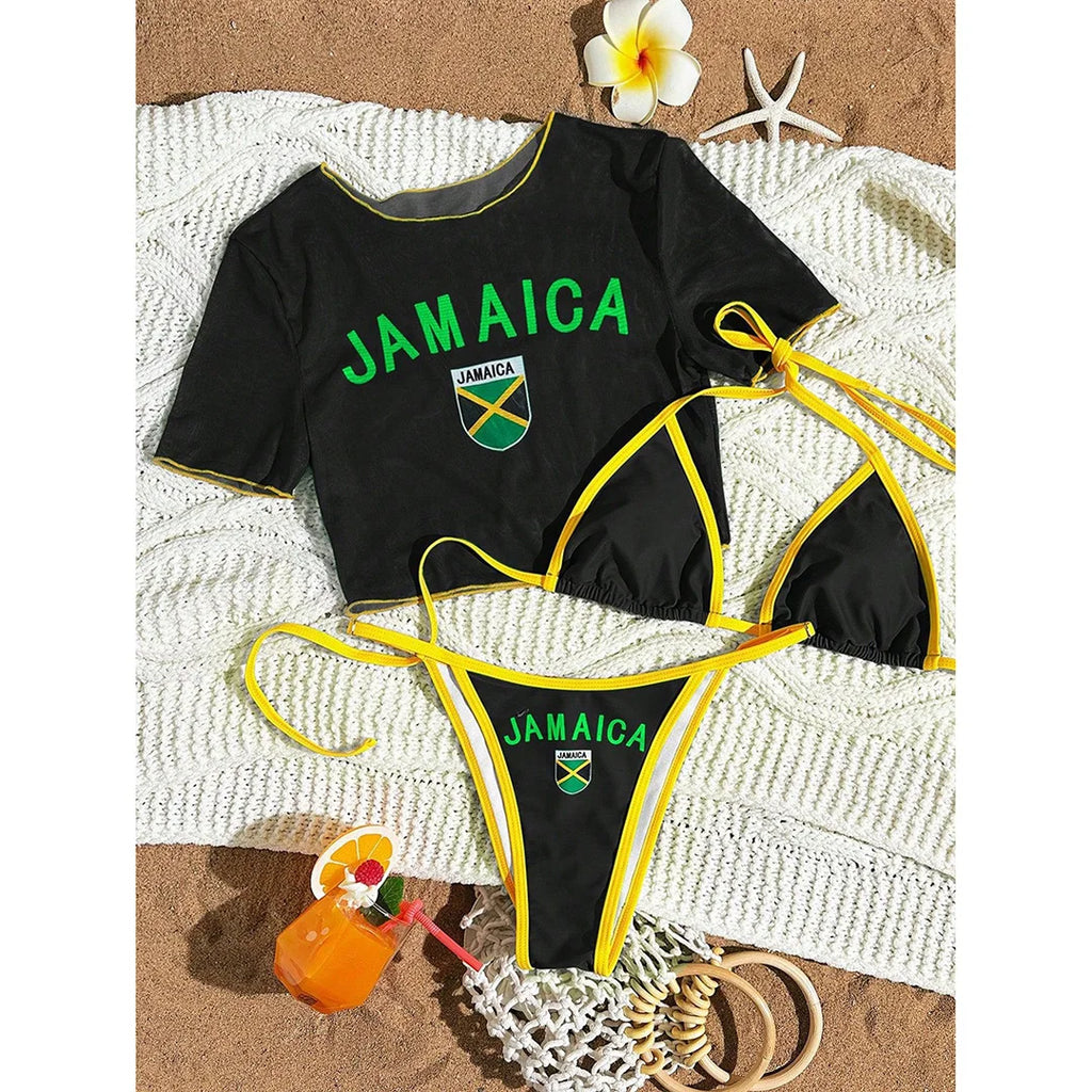 S -XL Cherry Printed Short Sleeve Bikini Female Swimsuit Women Swimwear Three-Pieces Bikini Set Bather Bathing Suit Swim V6854 - Matrix-studios.com