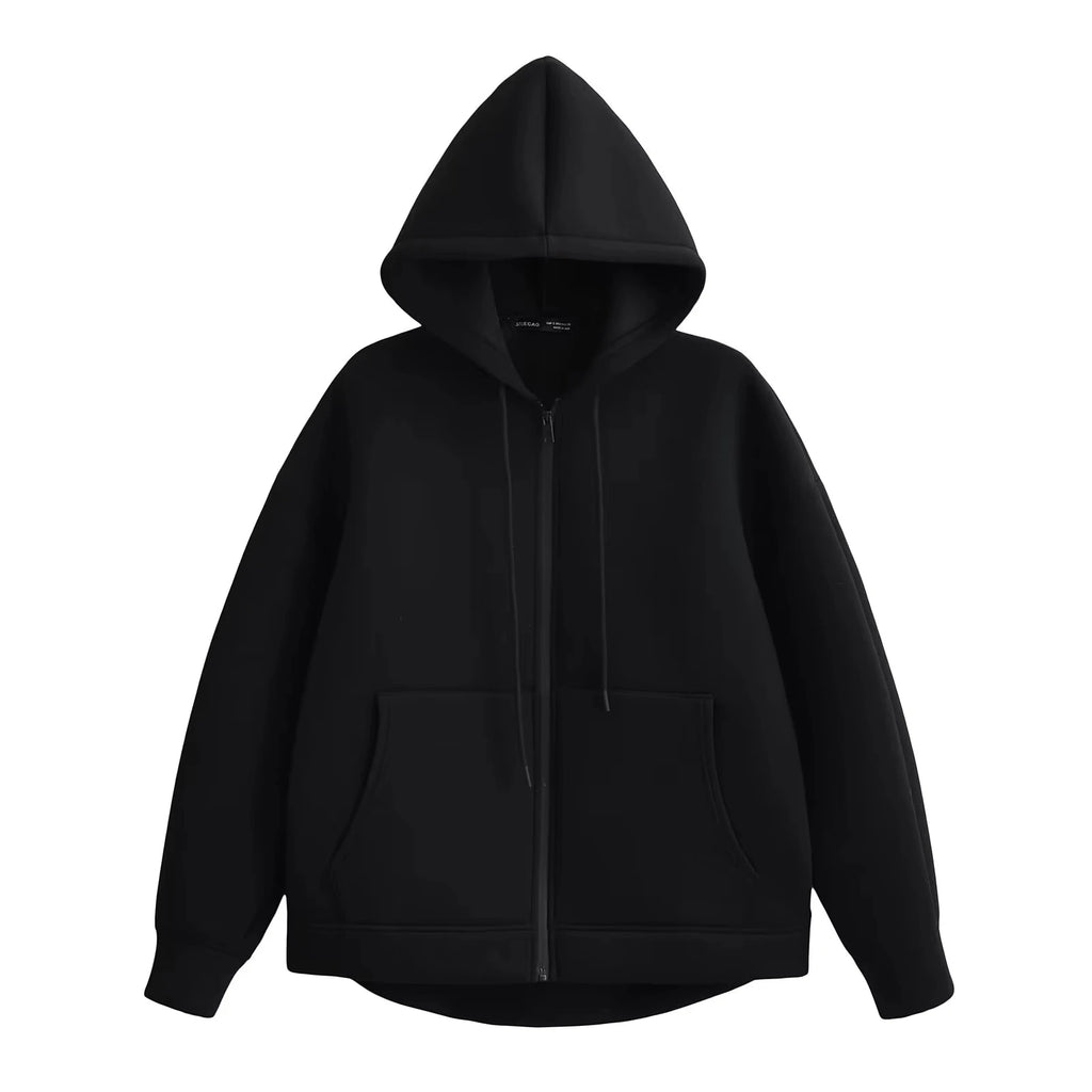 HH Autumn Women Casual Hooded Jacket Loose Oversize Zipper Hoodie Sweatshirts Solid Coat Office Lady Chic Outwear Tops - Matrix Studios